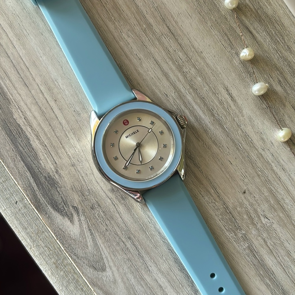MICHELE Cape Silicone Band Silver Watch